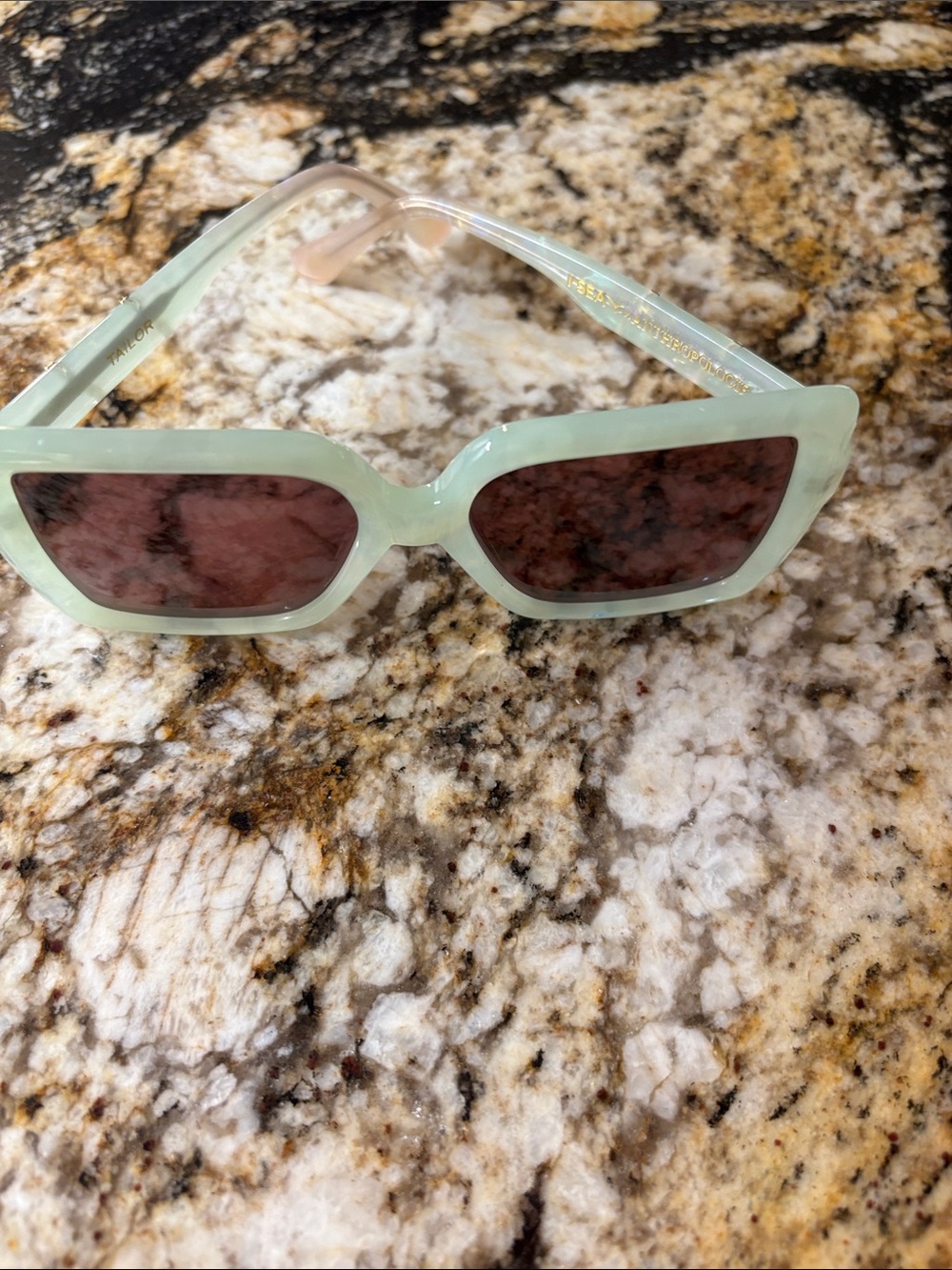Anthropologie Mint Frame Sunglasses with Pink Lenses - Women Accessories